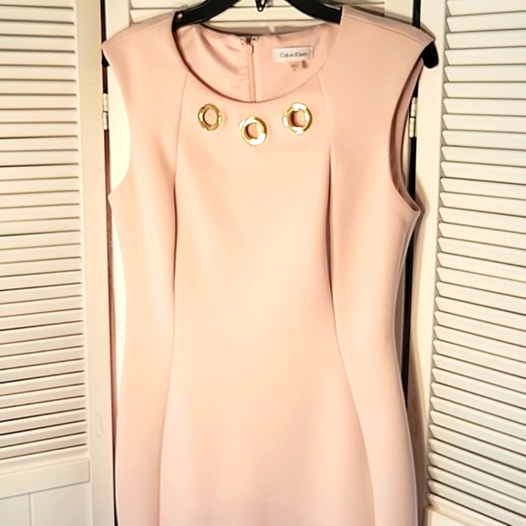 Calvin Klein Blush Pink Gormet Neck Sheath Dress SZ8 - Picture 2 of 5